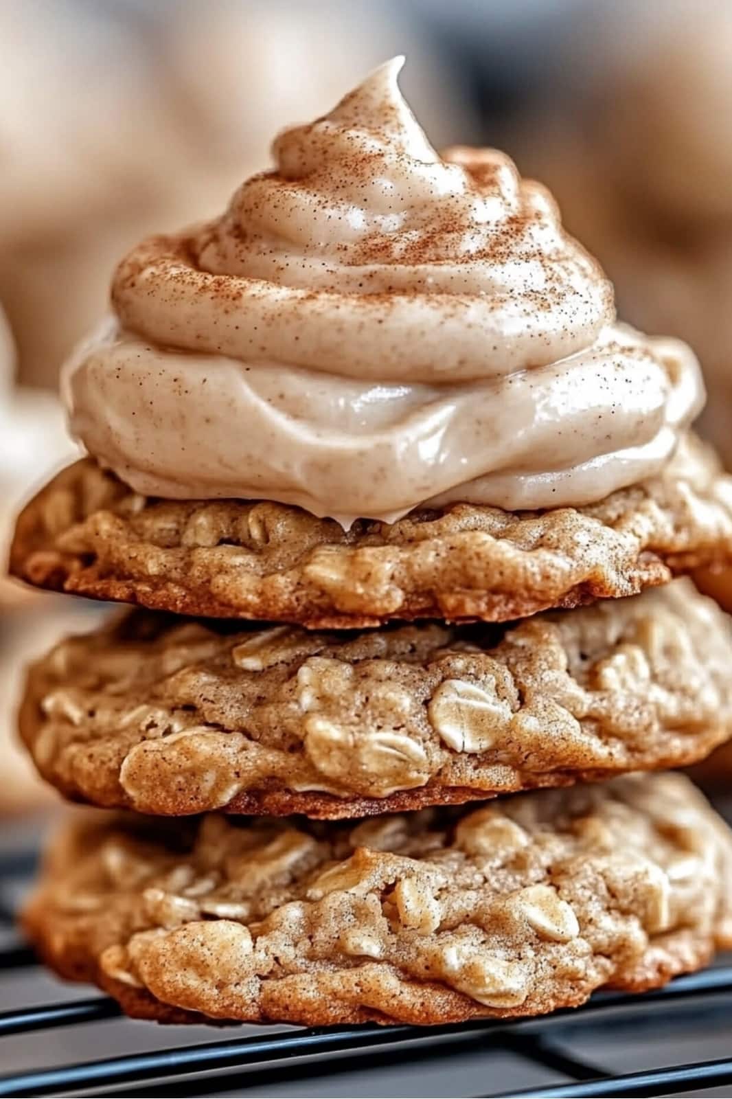 These Pumpkin Oatmeal Cookies with Cinnamon Cream Cheese Frosting are the perfect fall treat! Soft and spiced with pumpkin and oats, topped with a rich cinnamon frosting.