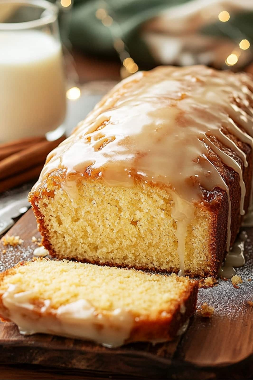 This Christmas Glazed Eggnog Bread recipe is a festive holiday treat! Made with spiced eggnog and topped with a rich rum glaze, it's perfect for holiday baking and celebrations. Ready in just over 3 hours!