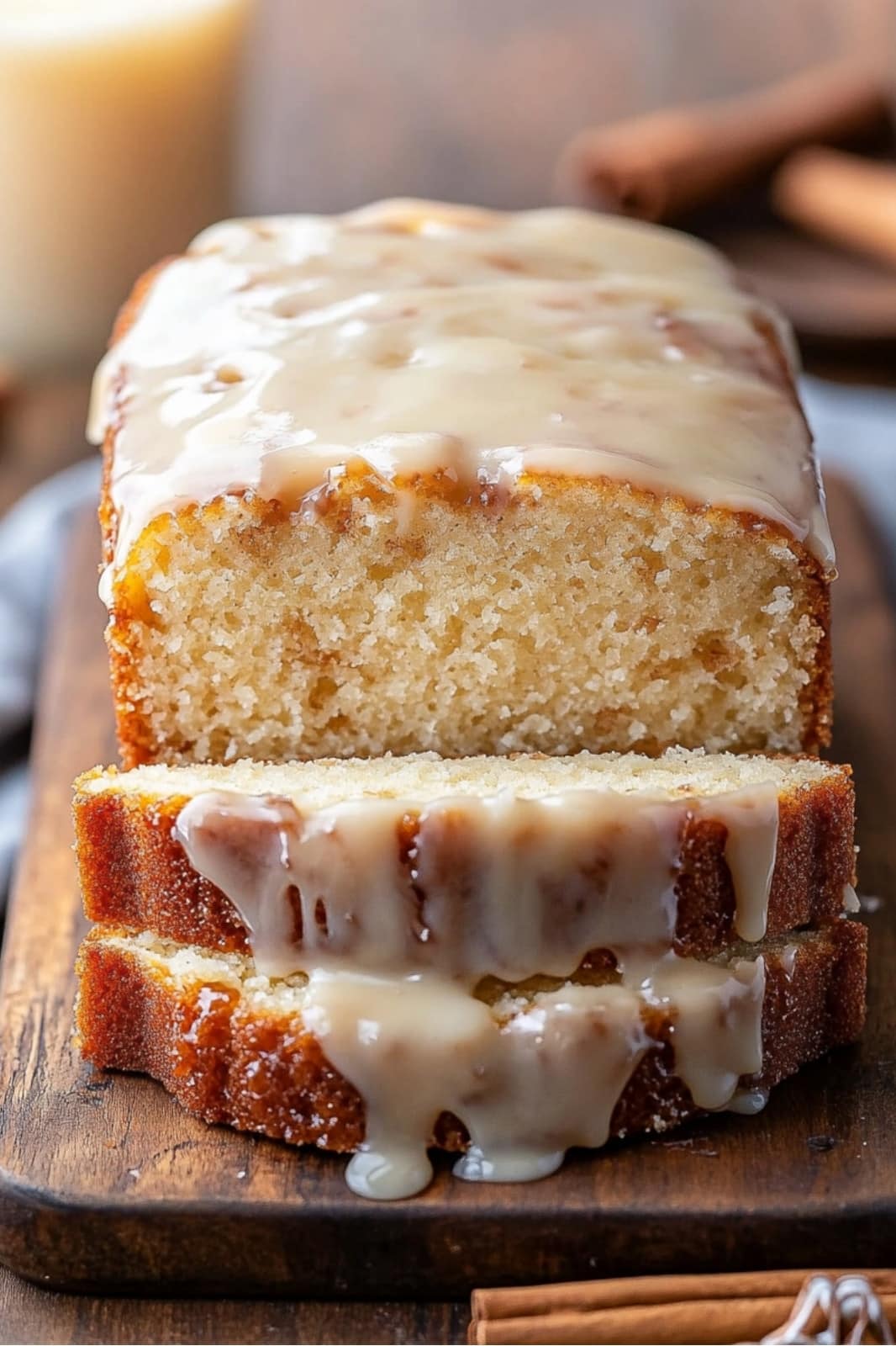 This Christmas Glazed Eggnog Bread recipe is a festive holiday treat! Made with spiced eggnog and topped with a rich rum glaze, it's perfect for holiday baking and celebrations. Ready in just over 3 hours!