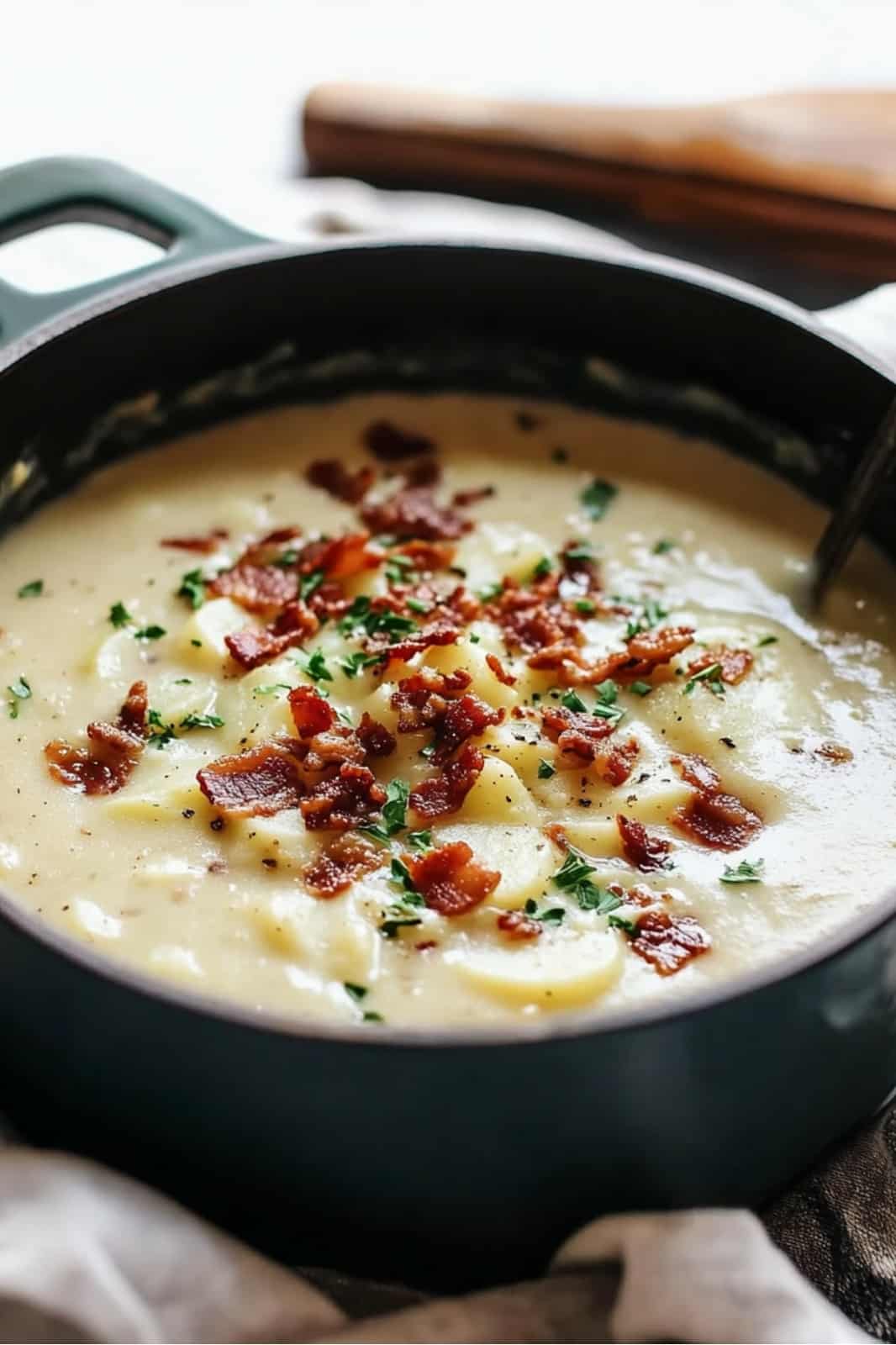 This Best Creamy Potato Soup recipe is rich and comforting! Made with bacon, gold potatoes, and a creamy broth, it's the perfect dish for a cozy night in. Ready in just 30 minutes!