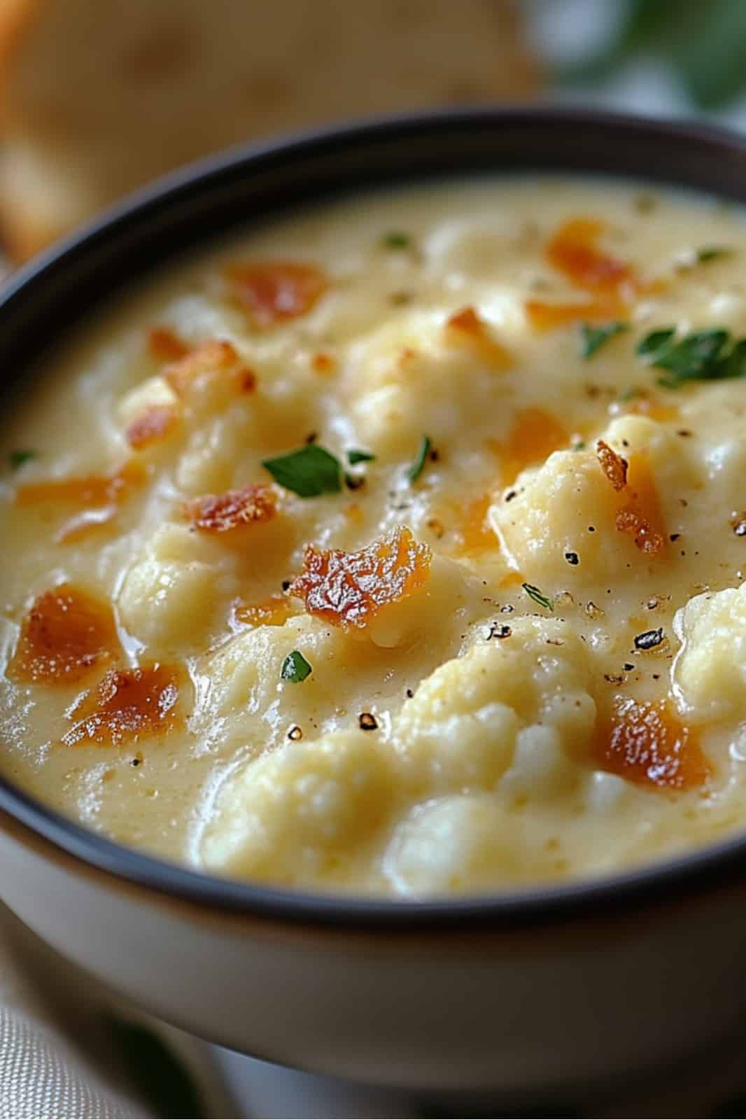 Creamy Cheddar Cauliflower & Roasted Garlic Soup Recipe