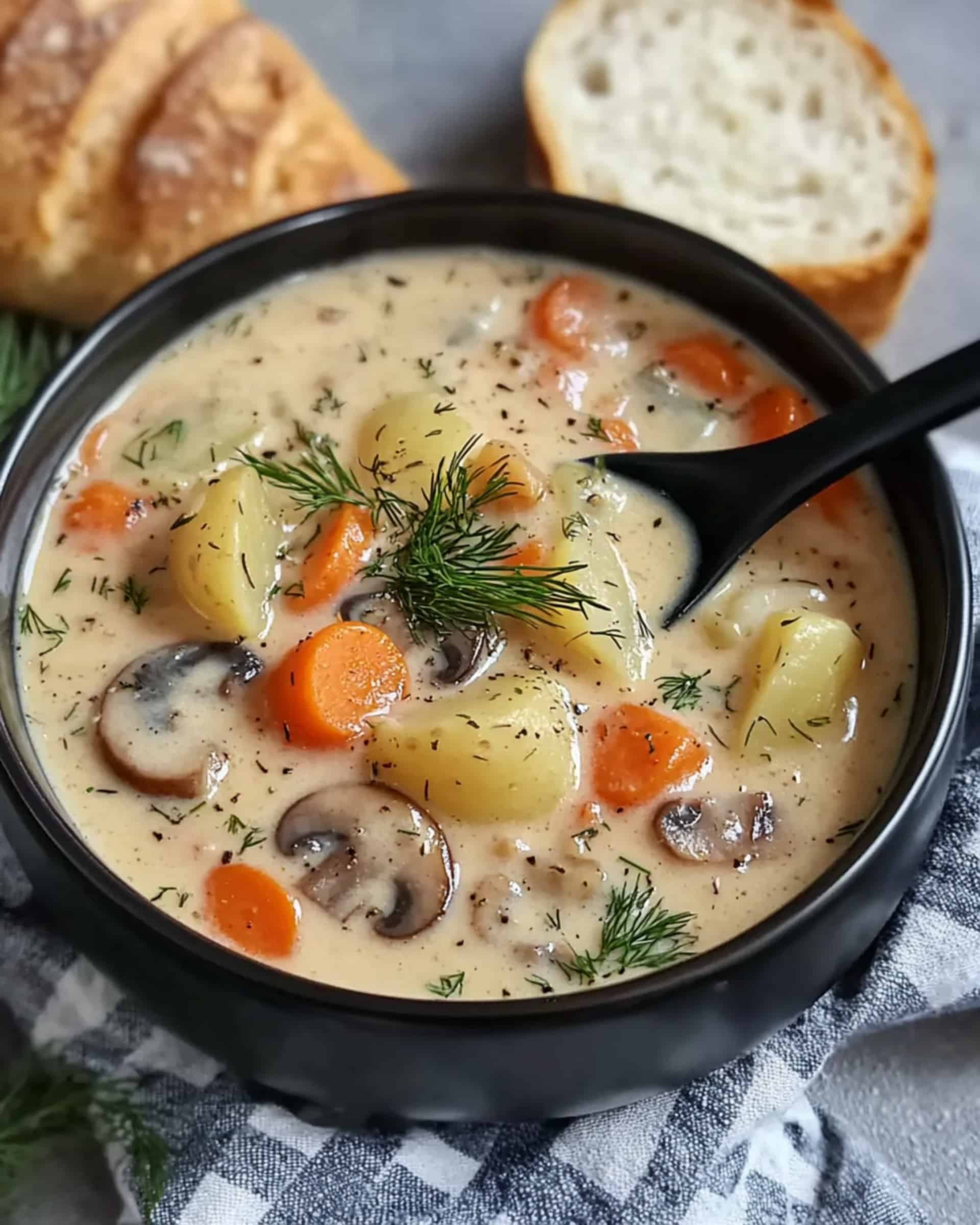 This Russian Mushroom and Potato Soup is creamy, comforting, and packed with flavor. Made with simple ingredients, it's a hearty and satisfying meal.