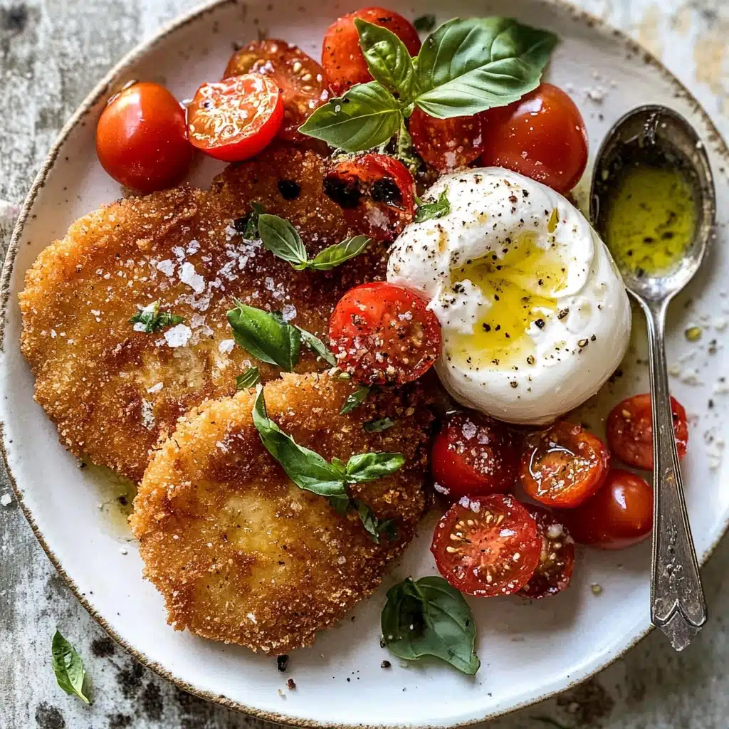 Basil Chicken Saltimbocca with Marinated Tomatoes and Burrata - Recipe Image