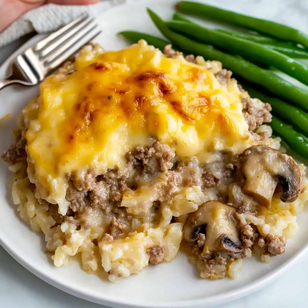 Cheesy Mushroom and Beef Rice Bake Recipe - Recipe Image