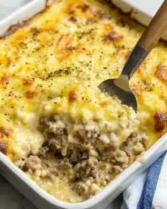 Cheesy Mushroom and Beef Rice Bake Recipe