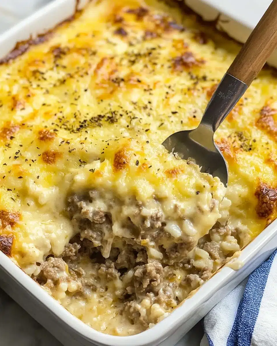 Cheesy Mushroom and Beef Rice Bake Recipe