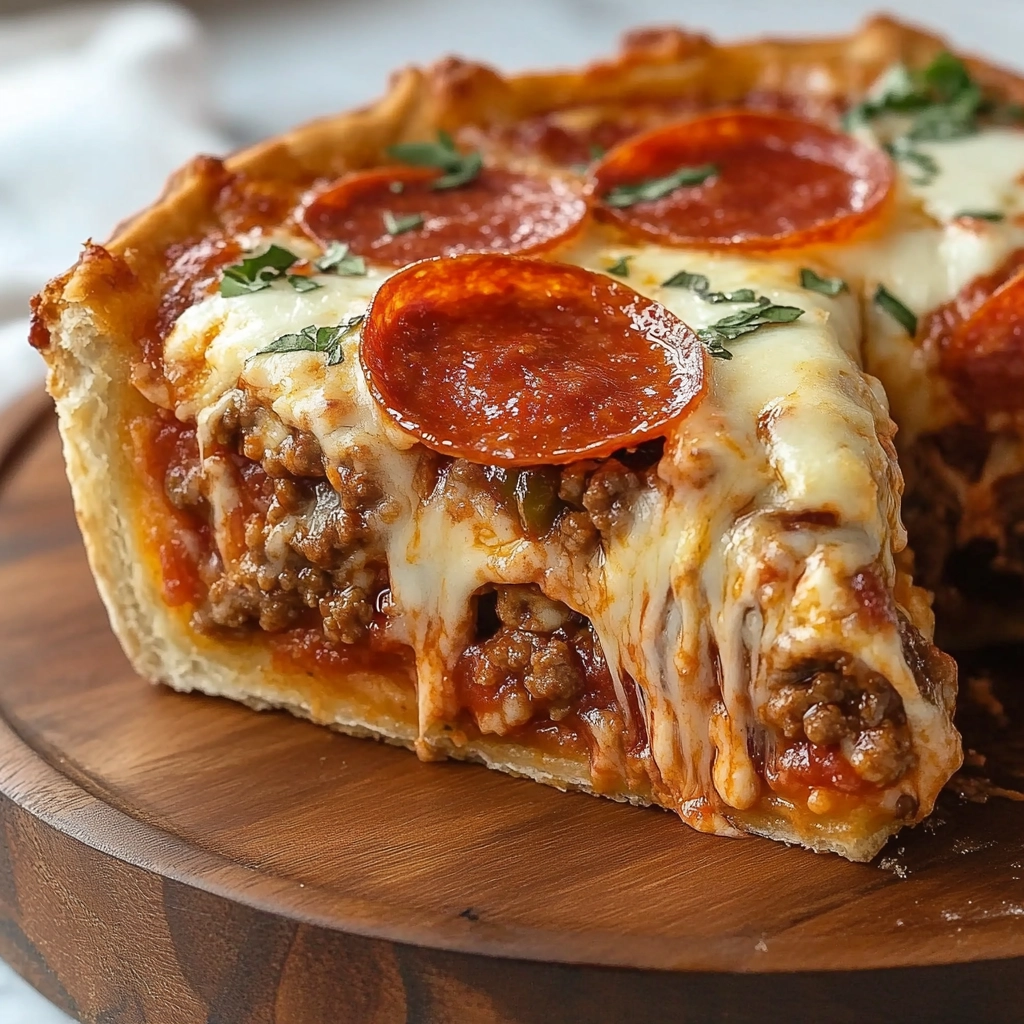 Deep Dish Sausage Pepperoni Pizza Recipe - Recipe Image