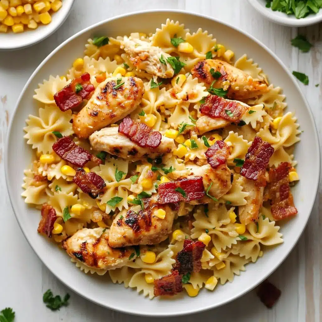Creamy Chicken and Corn Pasta with Bacon Recipe - Recipe Image