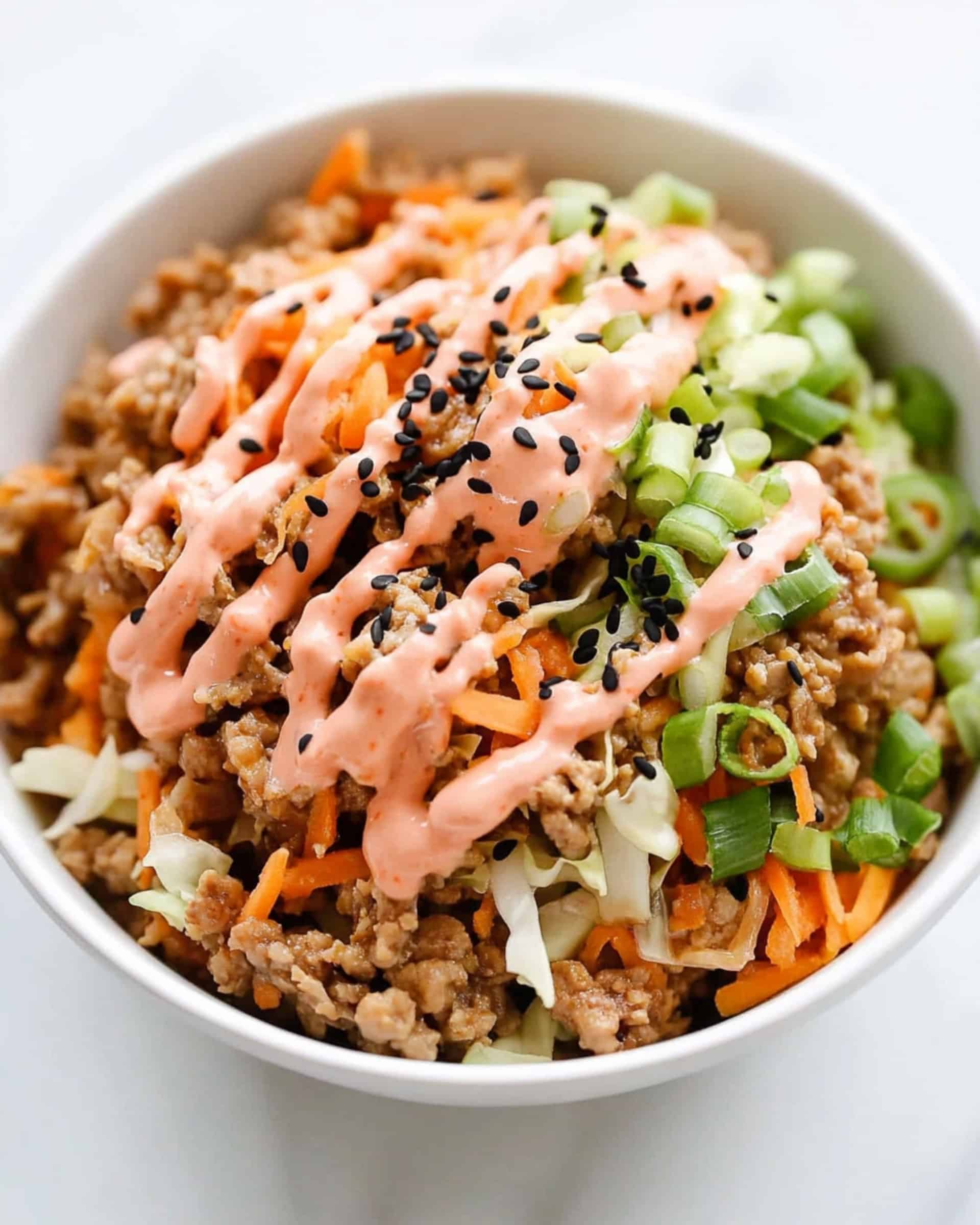 Turkey Egg Roll Bowl with Creamy Sriracha Recipe