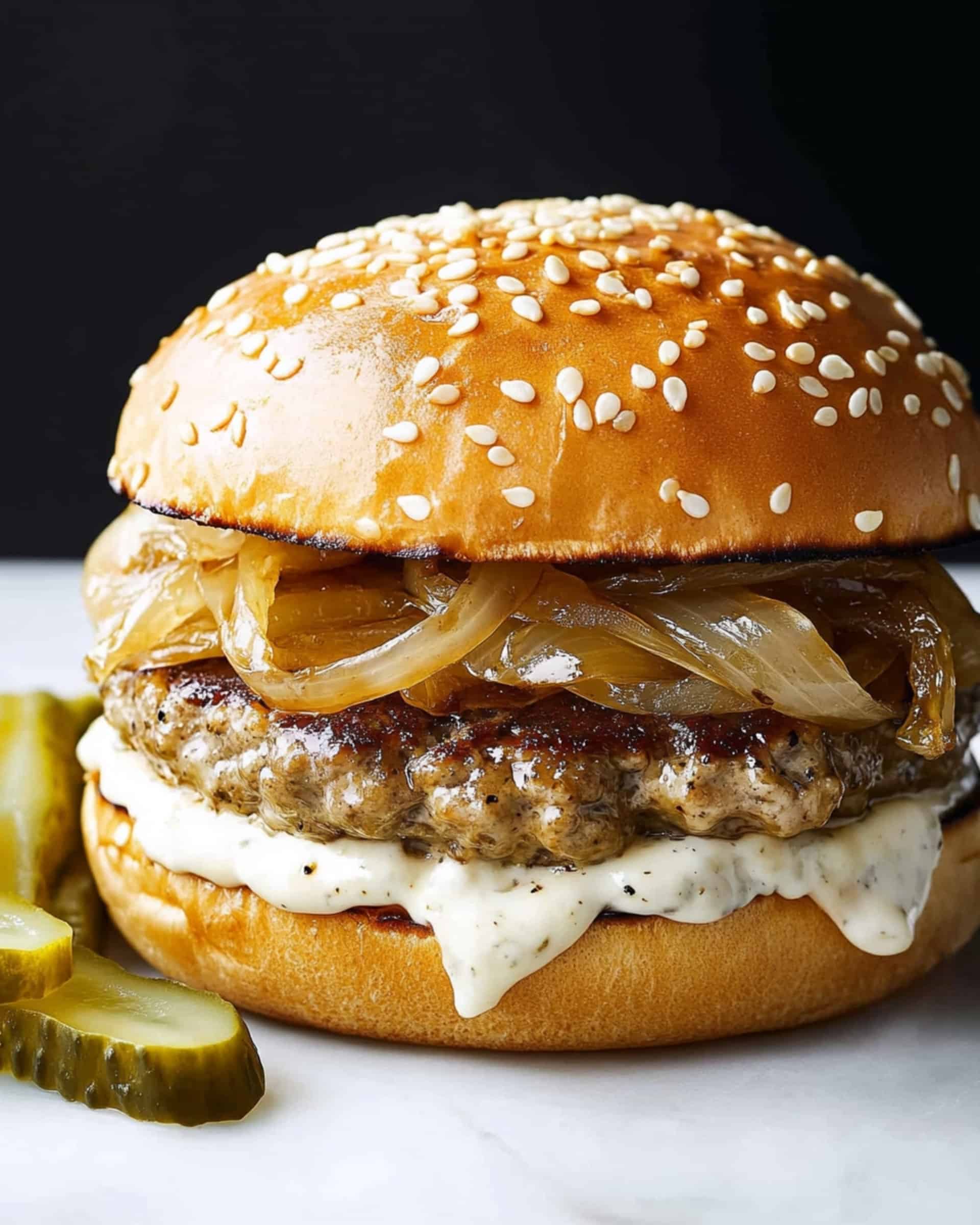 Turkey Burgers with Caramelized Onions and Aioli Recipe