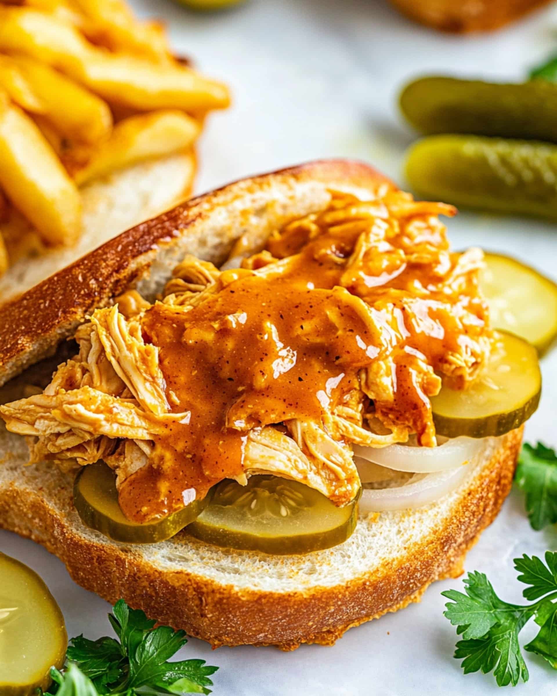 Slow Cooker Shredded Nashville Hot Chicken Sandwich Recipe