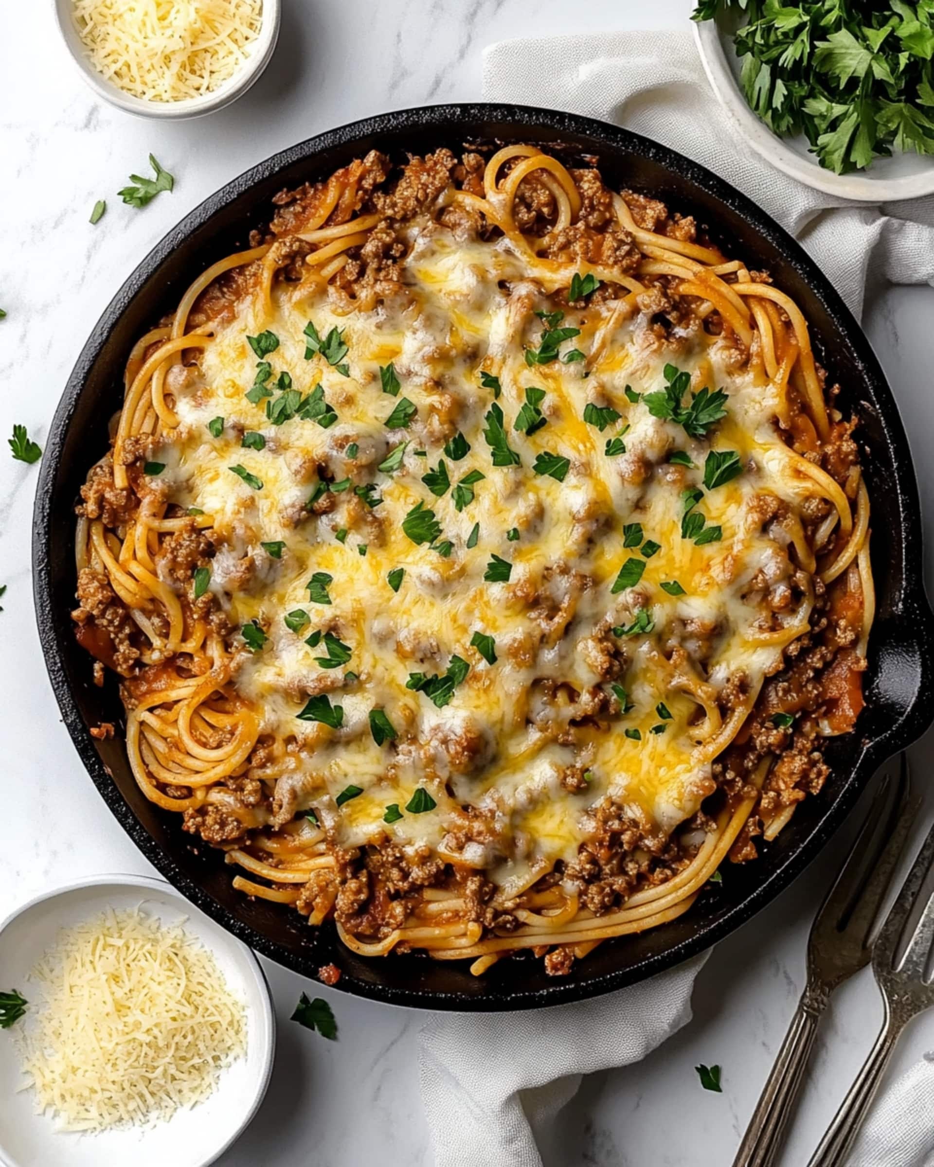 Fried Spaghetti with Ground Beef and Chickpea Noodles Recipe