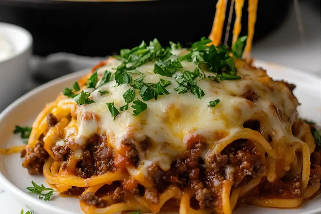 Fried Spaghetti with Ground Beef and Chickpea Noodles Recipe