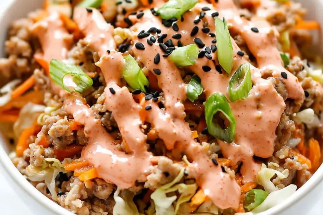 Turkey Egg Roll Bowl with Creamy Sriracha Recipe