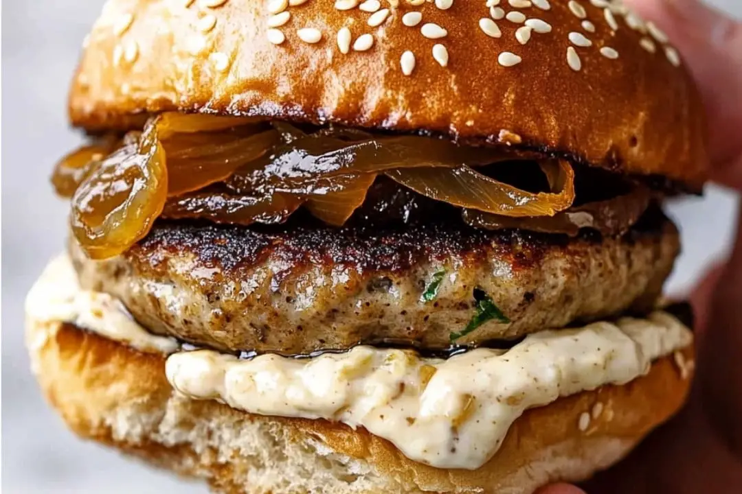 Turkey Burgers with Caramelized Onions and Aioli Recipe