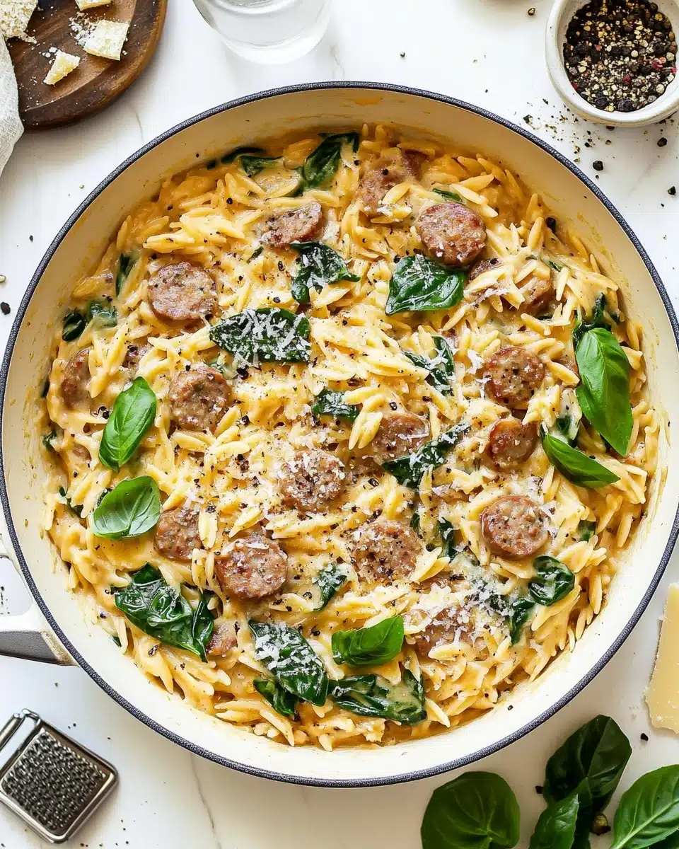 One Pan Chicken Sausage and Orzo Recipe
