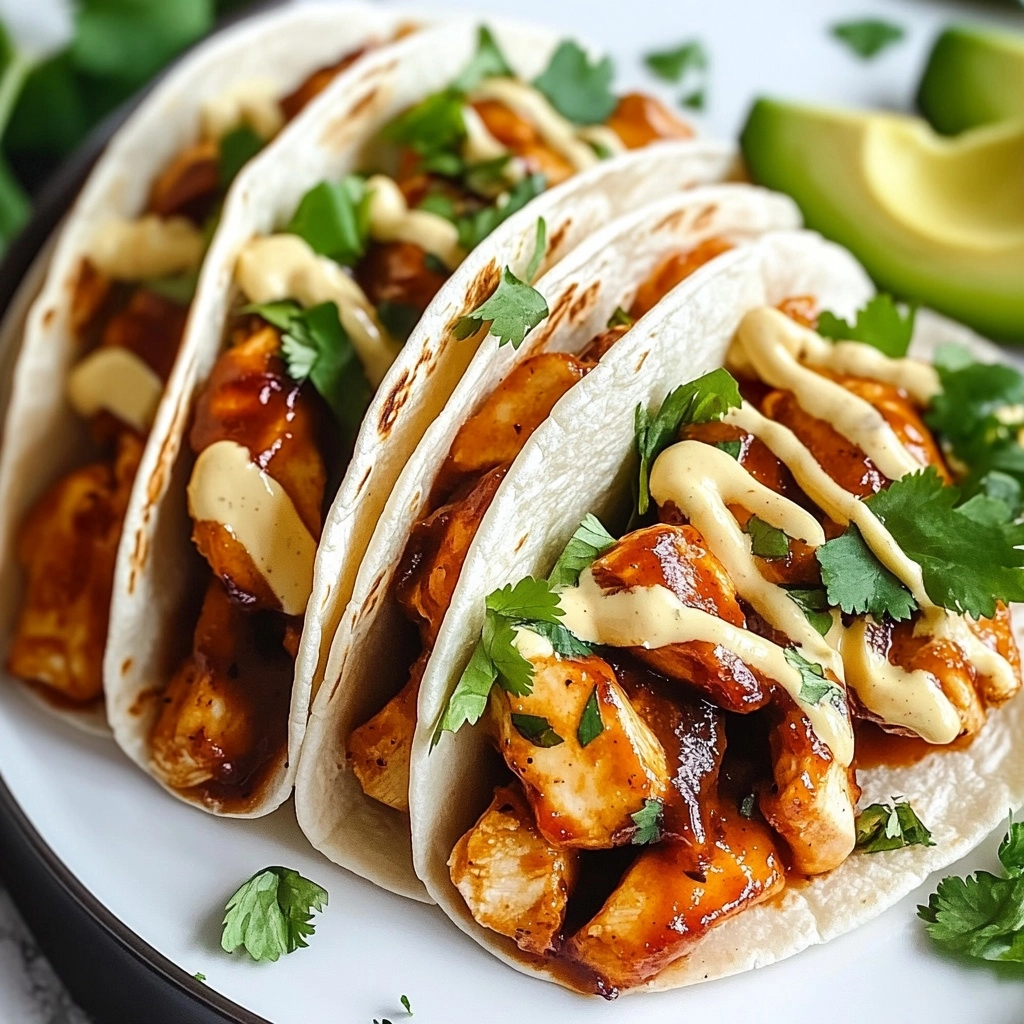 Garlic Butter Honey BBQ Chicken Tacos Recipe - Recipe Image