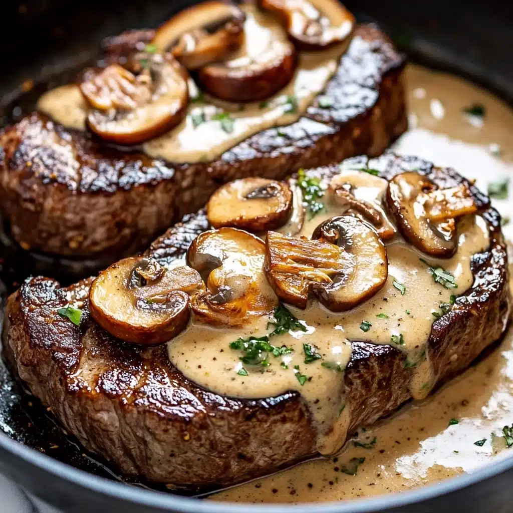 Pan Seared Garlic Butter Steak & Mushroom Cream Sauce Recipe - Recipe Image