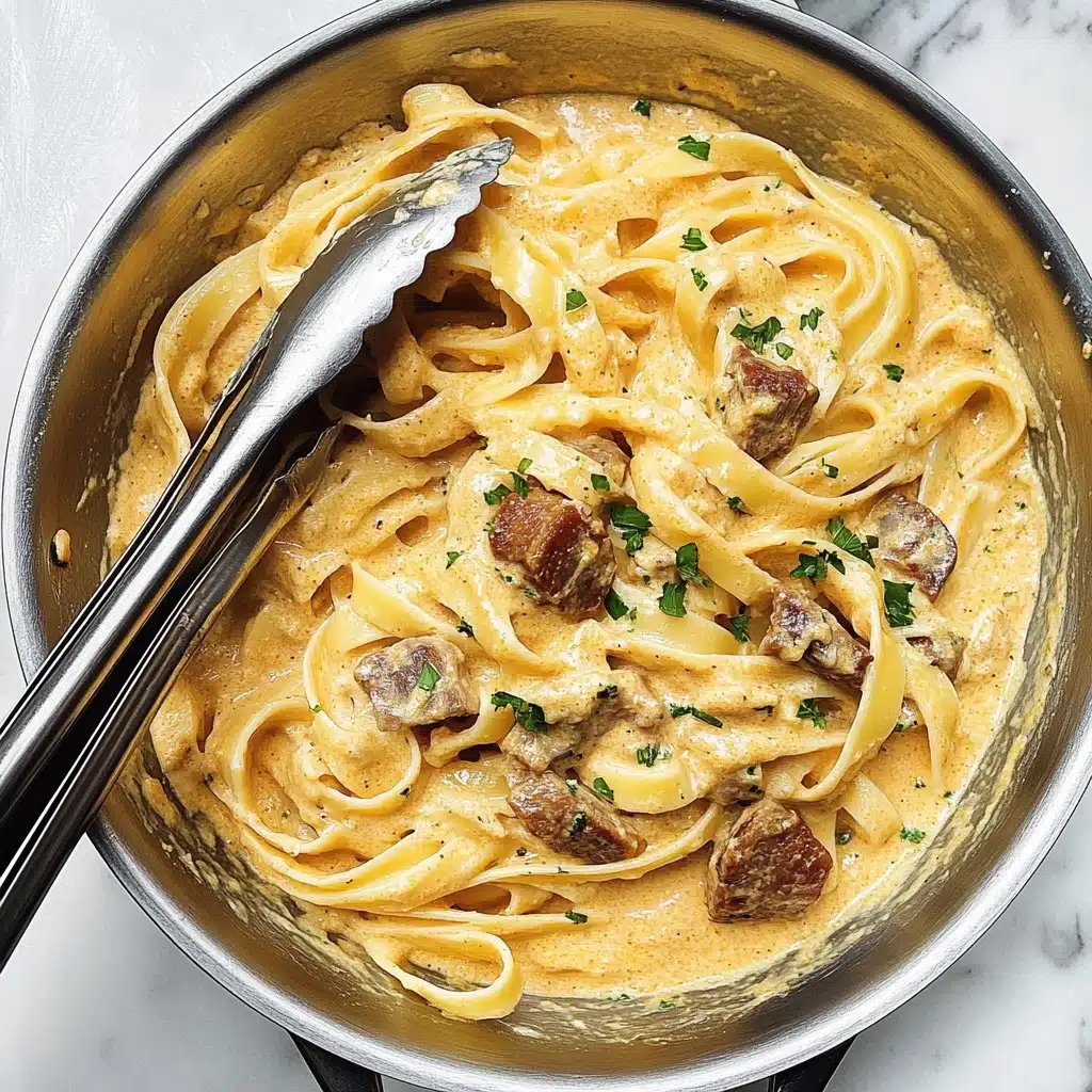 Garlic Butter Steak with Parmesan Alfredo Recipe - Recipe Image