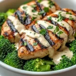 Grilled Chicken & Broccoli Bowls with Creamy Garlic Sauce Recipe