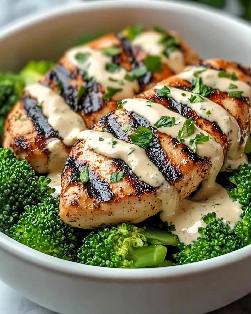 Grilled Chicken & Broccoli Bowls with Creamy Garlic Sauce Recipe
