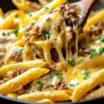 Cheesy Ground Beef Pasta Skillet Recipe