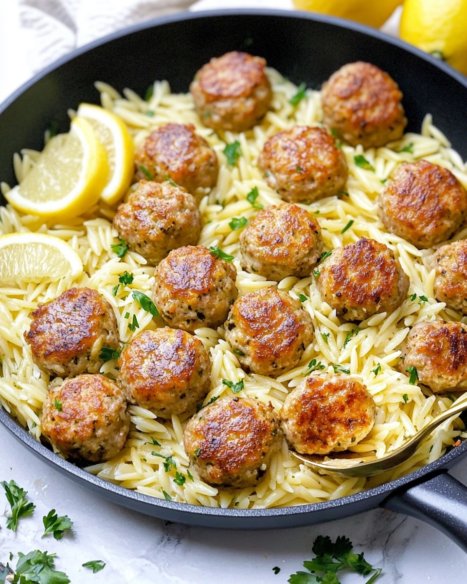 Easy Greek Chicken Meatballs with Lemon Orzo Recipe