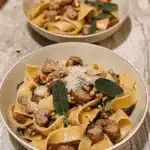 Winter Pasta with Mushrooms, Sausage Meatballs, Walnuts & Crispy Sage Recipe