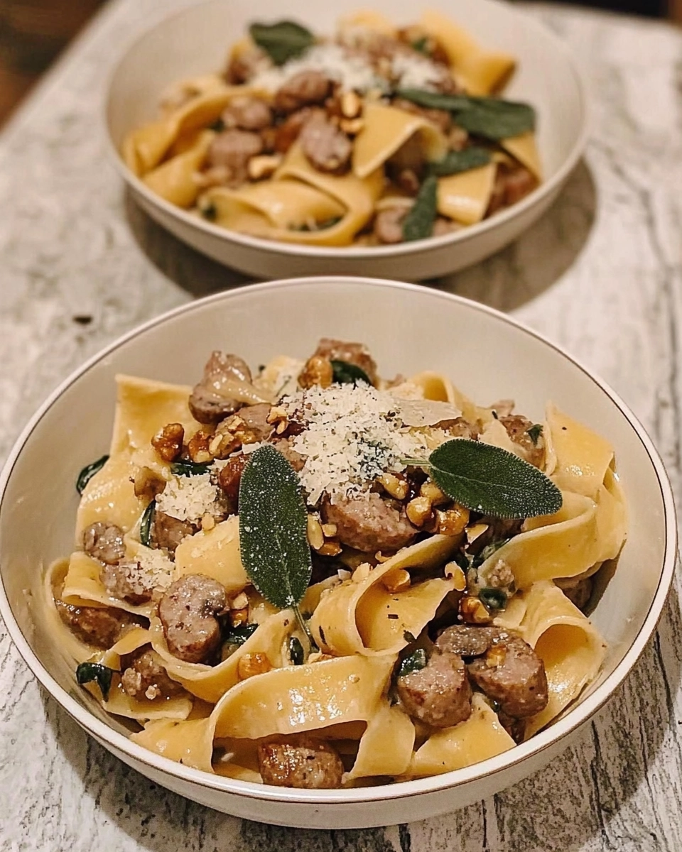 Winter Pasta with Mushrooms, Sausage Meatballs, Walnuts & Crispy Sage Recipe