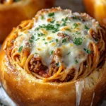 Spaghetti Garlic Bread Bowls Recipe