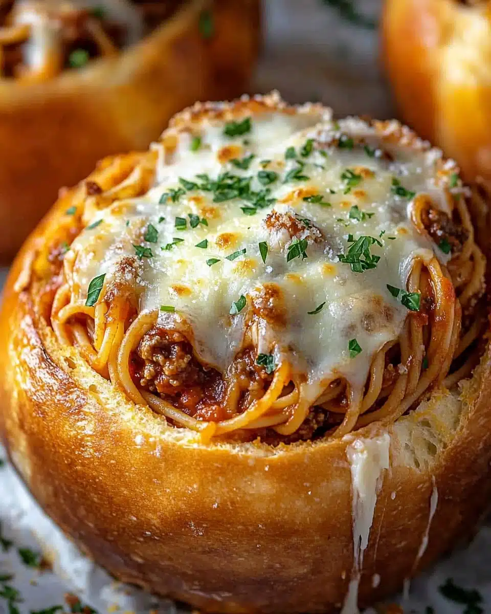 Spaghetti Garlic Bread Bowls Recipe