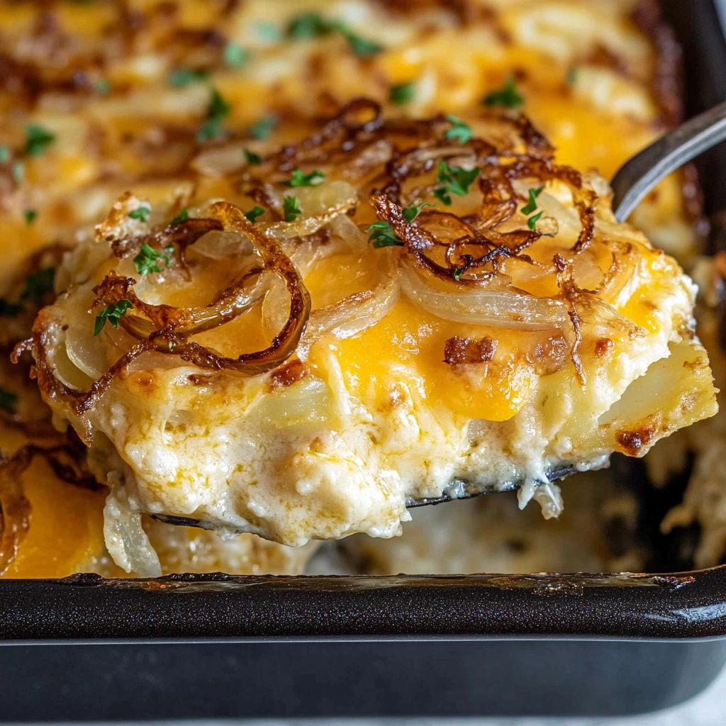 Fried Onion Scalloped Potatoes Recipe - Recipe Image