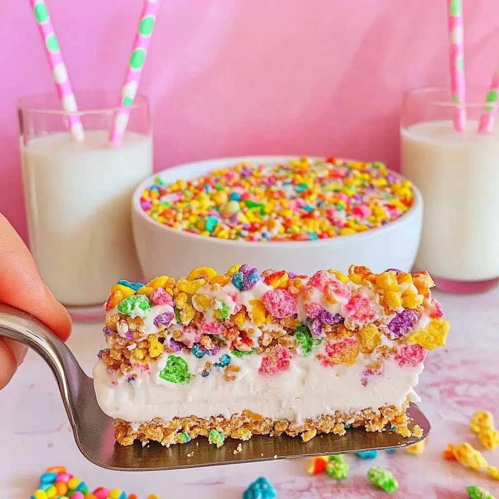 No-Bake Fruity Pebbles Cheesecake Recipe - Recipe Image