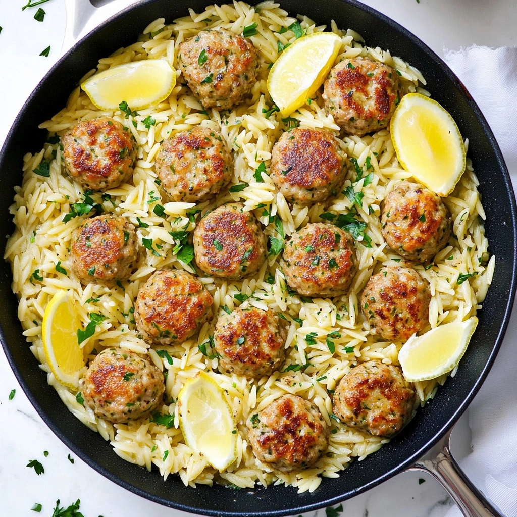 Easy Greek Chicken Meatballs with Lemon Orzo Recipe - Recipe Image