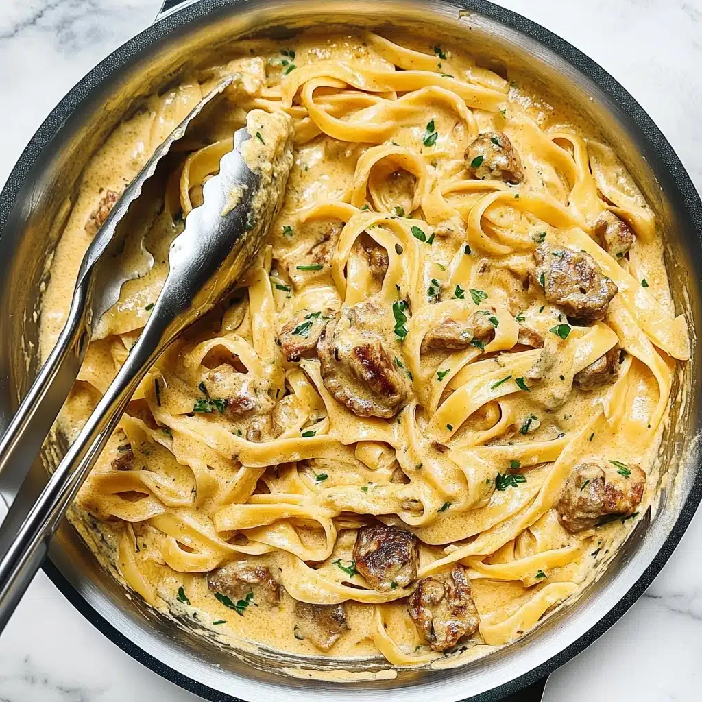 Garlic Butter Steak with Parmesan Alfredo Recipe - Recipe Image