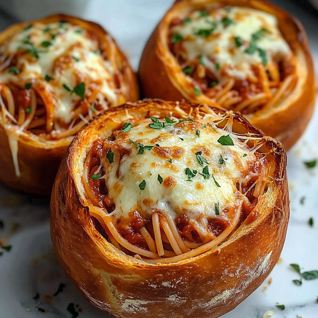 Spaghetti Garlic Bread Bowls Recipe - Recipe Image