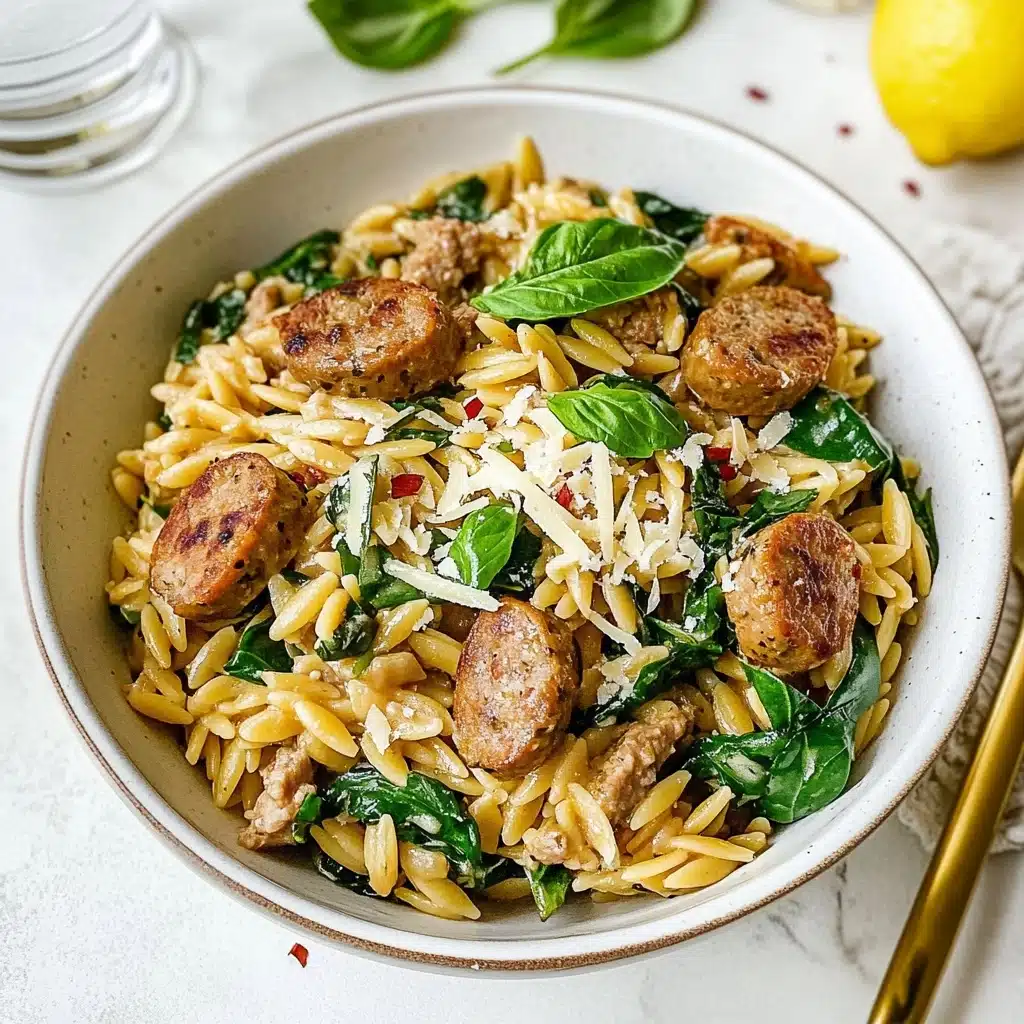 One Pan Chicken Sausage and Orzo Recipe - Recipe Image