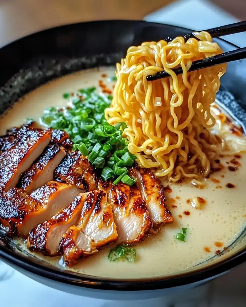 Fiery Chicken Ramen with Creamy Garlic Sauce Recipe