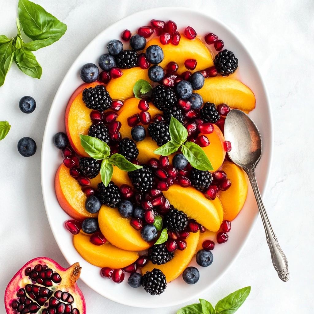 Honey Lime Basil Peach Fruit Salad Recipe - Recipe Image