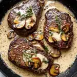 Pan Seared Garlic Butter Steak & Mushroom Cream Sauce Recipe