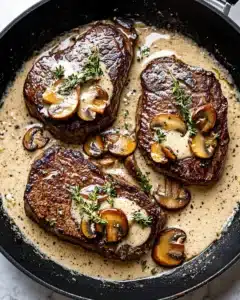 Pan Seared Garlic Butter Steak & Mushroom Cream Sauce Recipe