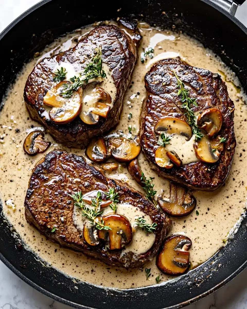 Pan Seared Garlic Butter Steak & Mushroom Cream Sauce Recipe