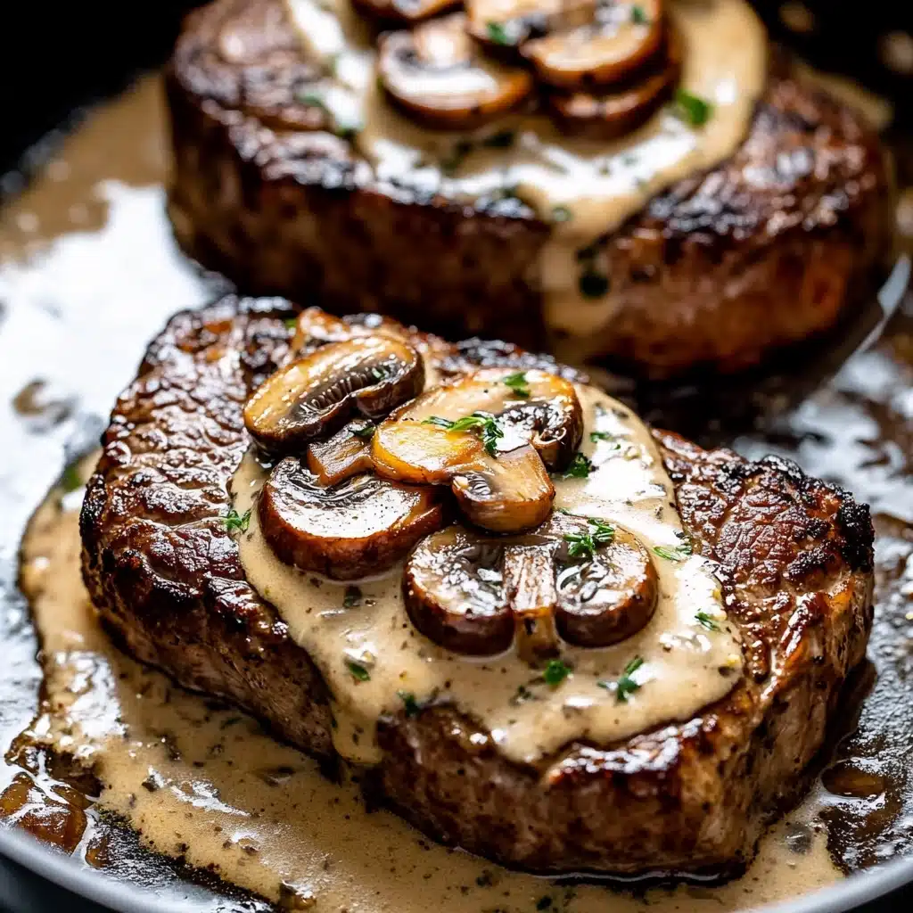Pan Seared Garlic Butter Steak & Mushroom Cream Sauce Recipe - Recipe Image