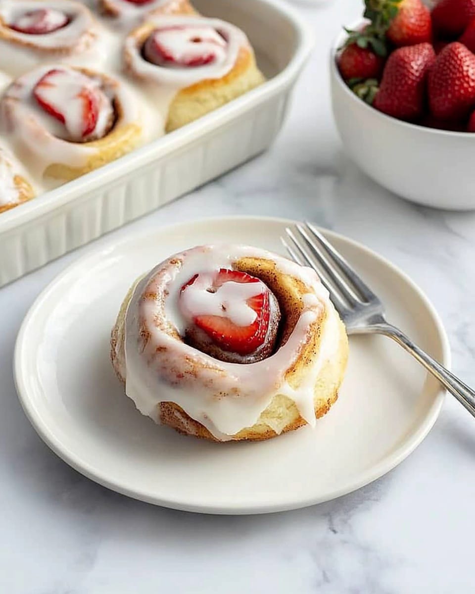 Strawberry Cheesecake Cinnamon Rolls, cinnamon roll recipes with strawberries, cheesecake stuffed cinnamon rolls, easy breakfast cinnamon rolls, fruit-filled brunch treats