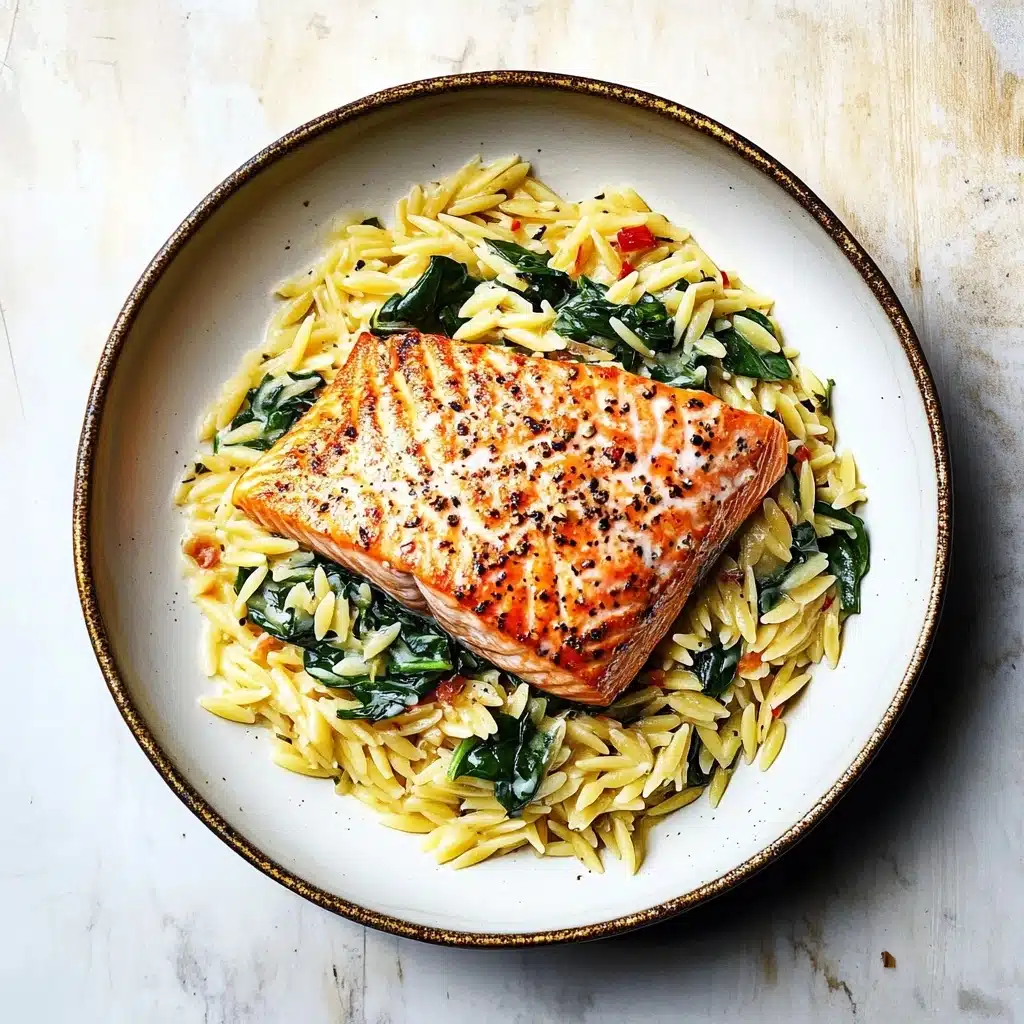 One Skillet Salmon with Lemon Orzo Recipe - Recipe Image