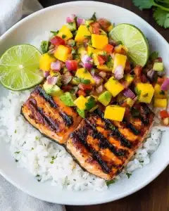 Grilled Salmon with Mango Salsa and Coconut Rice Recipe