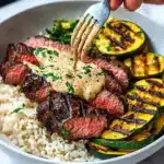 Grilled Steak Bowl with Creamy Sauce & Grilled Zucchini Recipe