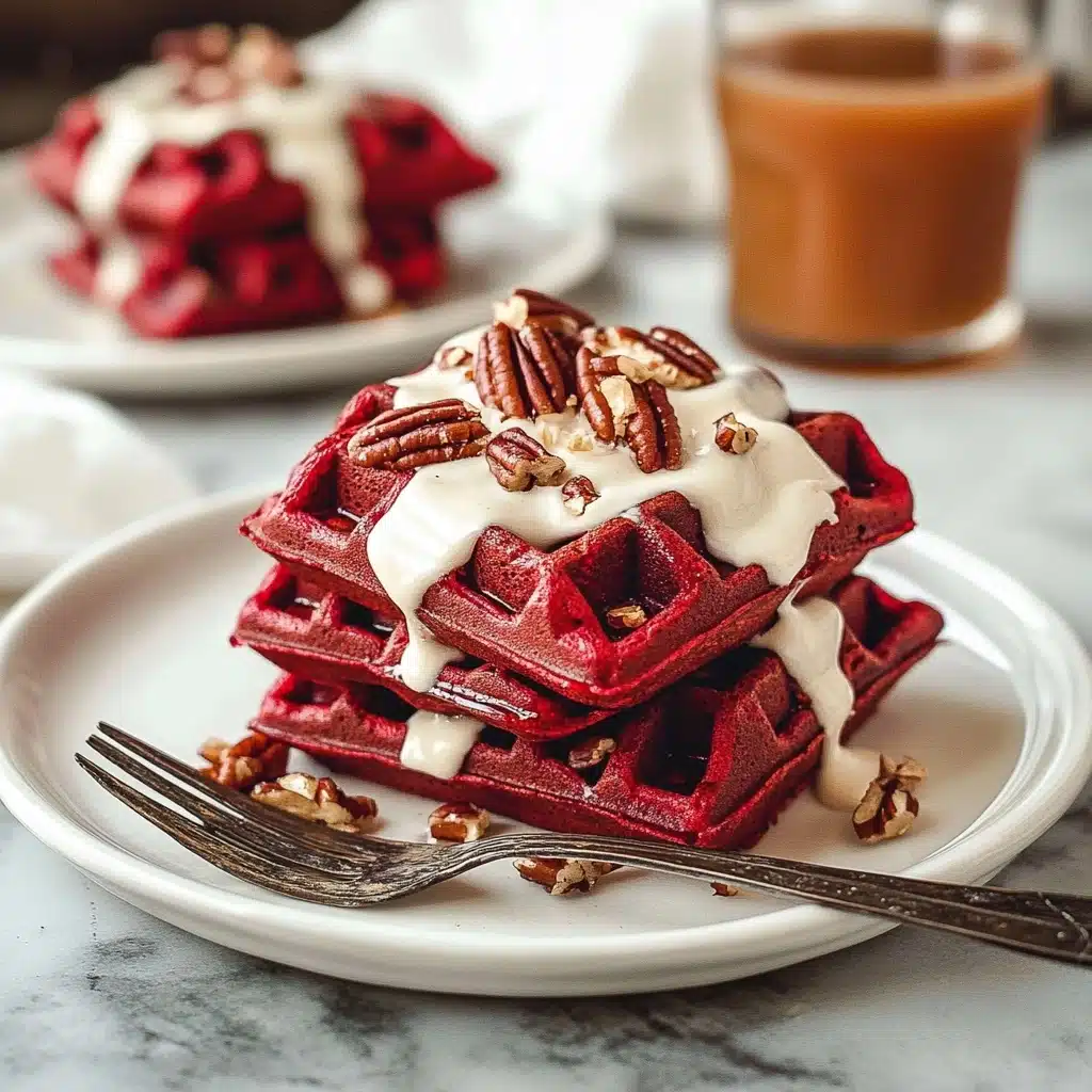 Red Velvet Waffles with Cream Cheese Glaze Recipe - Recipe Image