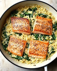 One Skillet Salmon with Lemon Orzo Recipe