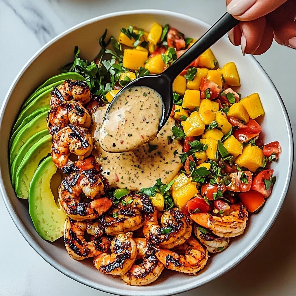 Shrimp and Avocado Bowls with Mango Salsa & Lime-Chili Sauce Recipe - Recipe Image